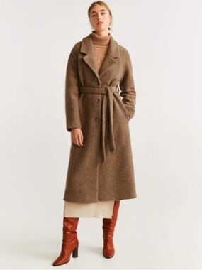 MANGO Suit Full Line Long Trench Camel Oversized Coat Size S